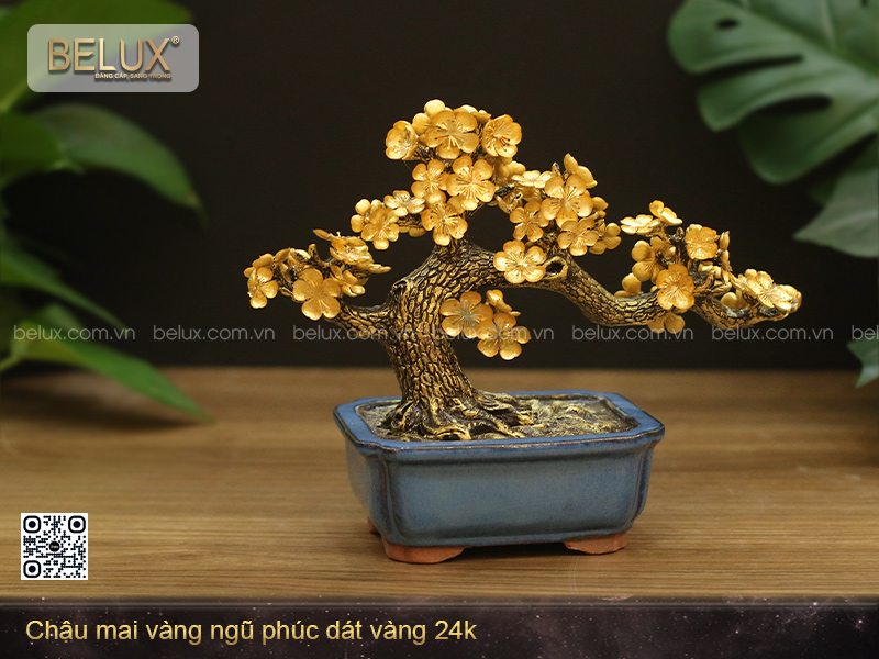 Chậu Mai Vàng Ngũ Phúc Dát Vàng 24k