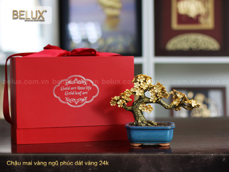 Chậu Mai Vàng Ngũ Phúc Dát Vàng 24k