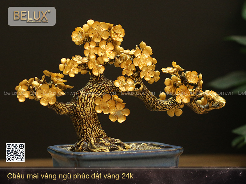 Chậu Mai Vàng Ngũ Phúc Dát Vàng 24k