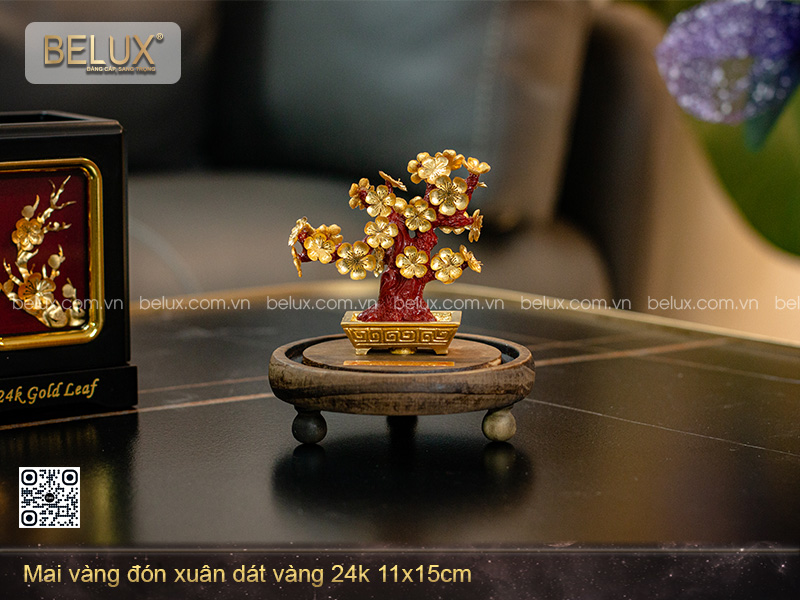 Mai Vàng Đón Xuân Dát Vàng 24k 11x15cm