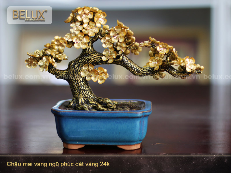 Chậu Mai Vàng Ngũ Phúc Dát Vàng 24k