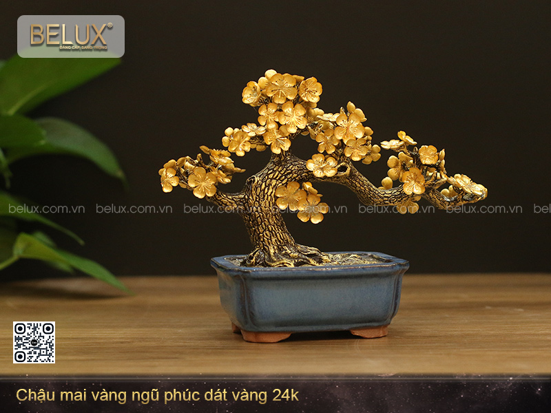 Chậu Mai Vàng Ngũ Phúc Dát Vàng 24k