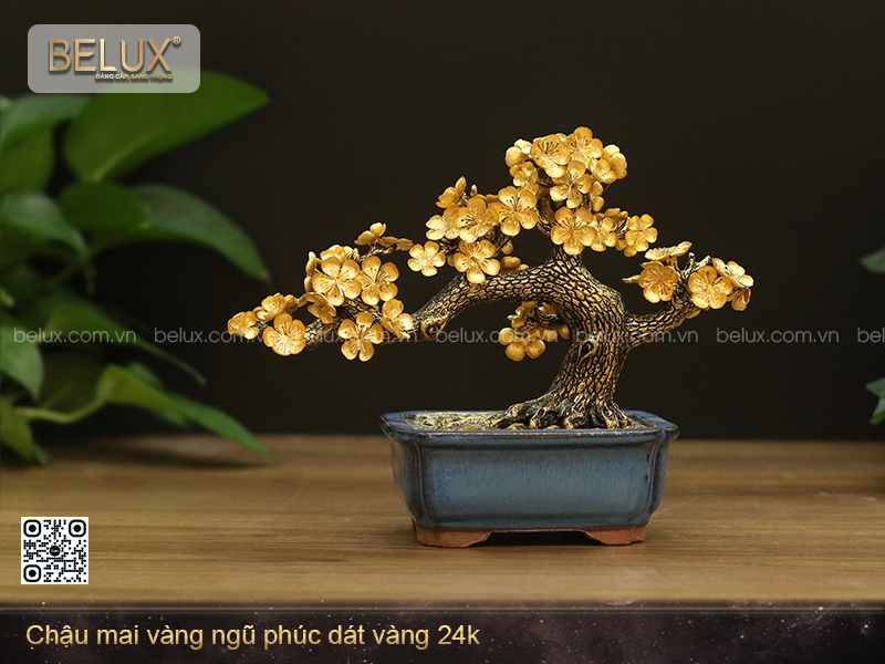 Chậu Mai Vàng Ngũ Phúc Dát Vàng 24k