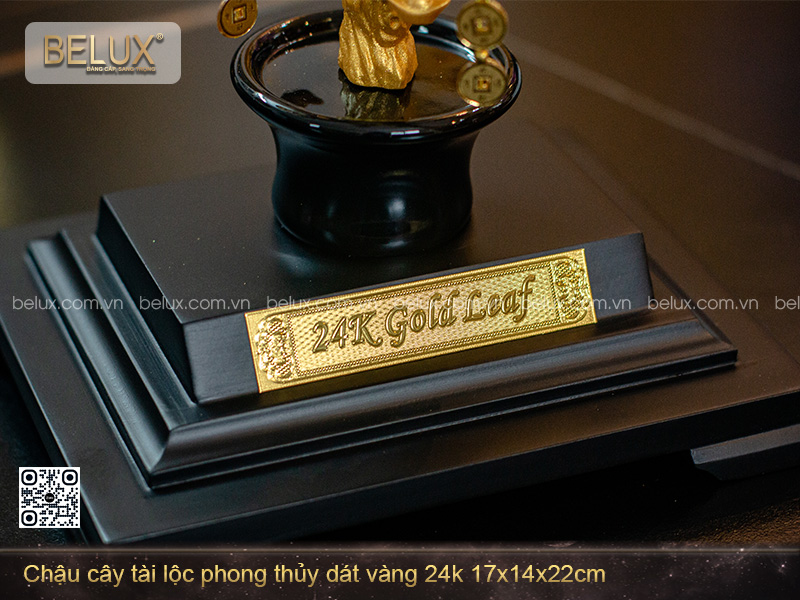 Chậu Cây Tài Lộc Phong Thủy Dát Vàng 24k 17x14x22cm