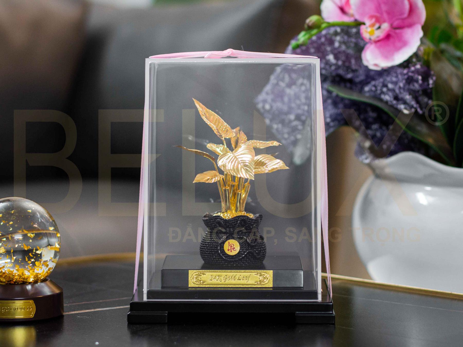 Chậu cây phú quý dát vàng 24k