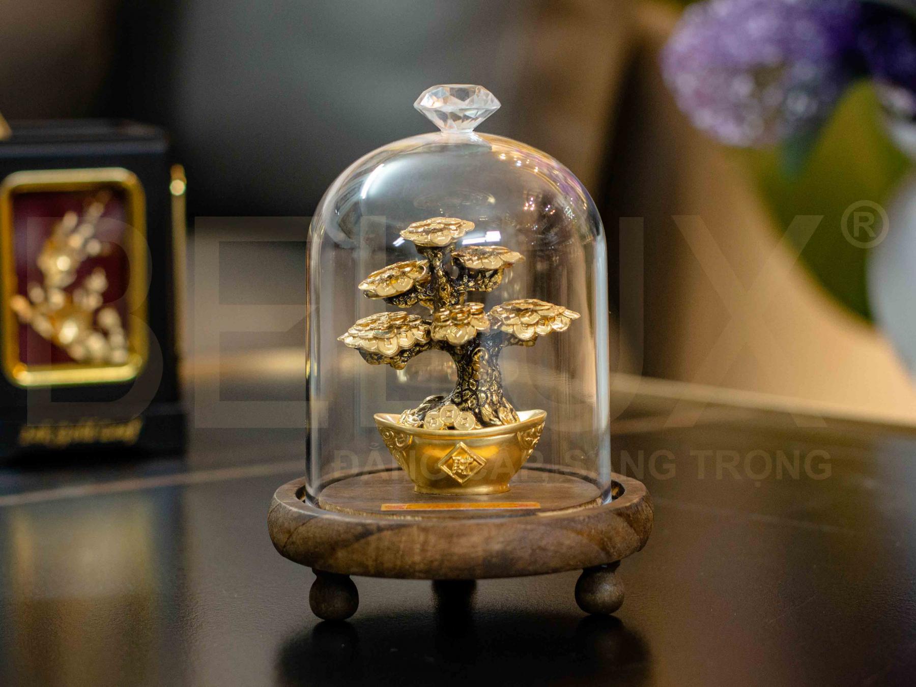 Chậu cây tài lộc phong thủy dát vàng 24k 11x15cm