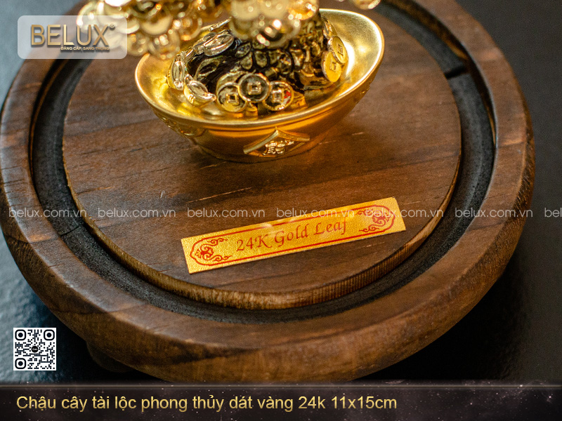 Chậu cây tài lộc phong thủy dát vàng 24k 11x15cm