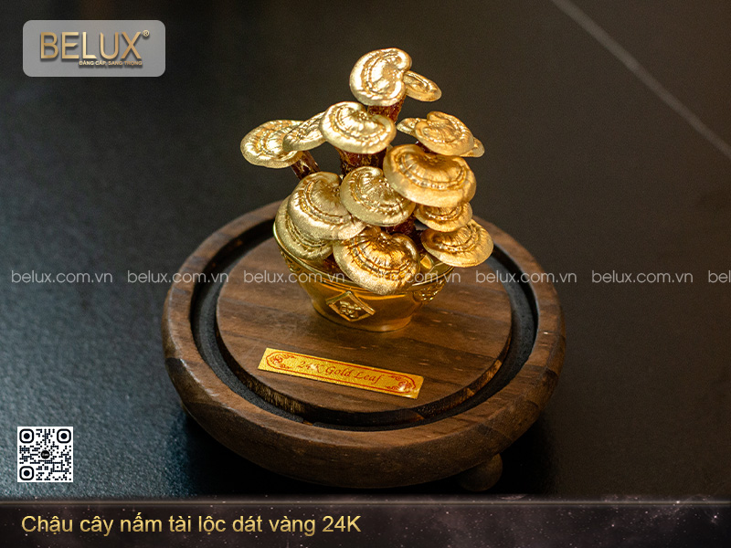Chậu cây nấm tài lộc dát vàng 24K