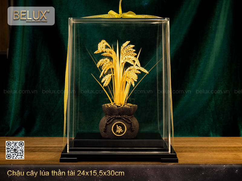 Chậu Cây Lúa Thần Tài Cao 30cm Dát Vàng 24k