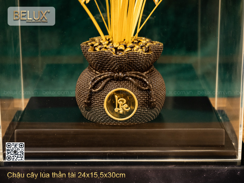 Chậu Cây Lúa Thần Tài Cao 30cm Dát Vàng 24k