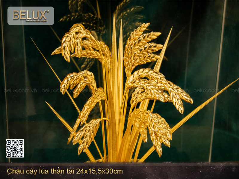 Chậu Cây Lúa Thần Tài Cao 30cm Dát Vàng 24k