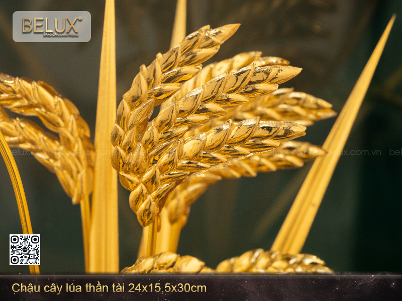 Chậu Cây Lúa Thần Tài Cao 30cm Dát Vàng 24k