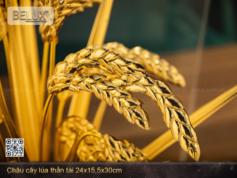 Chậu Cây Lúa Thần Tài Cao 30cm Dát Vàng 24k