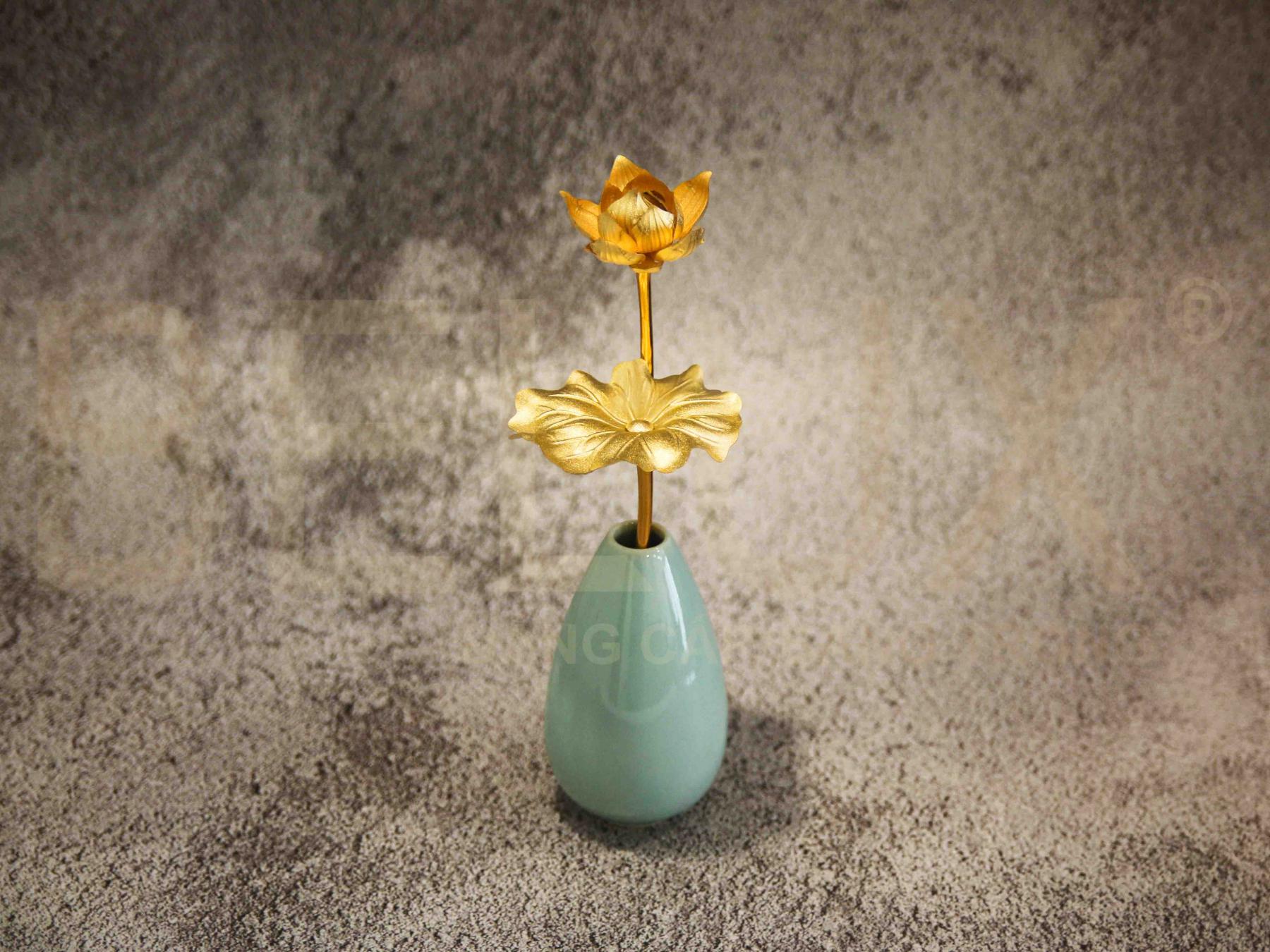 Lọ hoa sen dát vàng 24K 2 nhánh