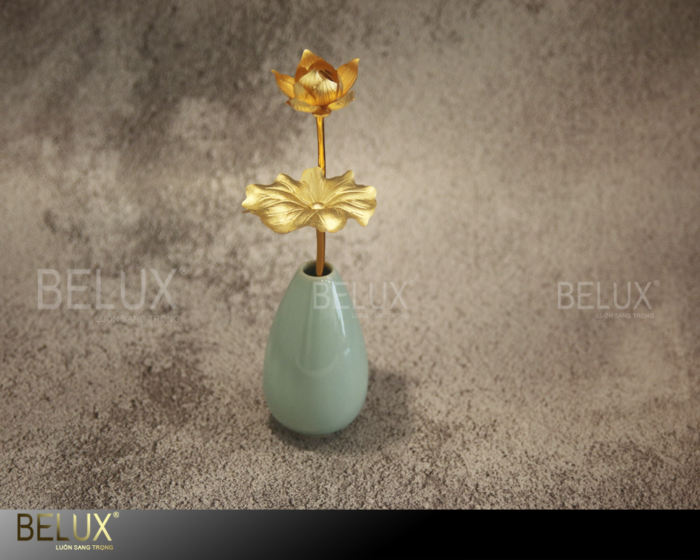 Lọ hoa sen dát vàng 24K 2 nhánh