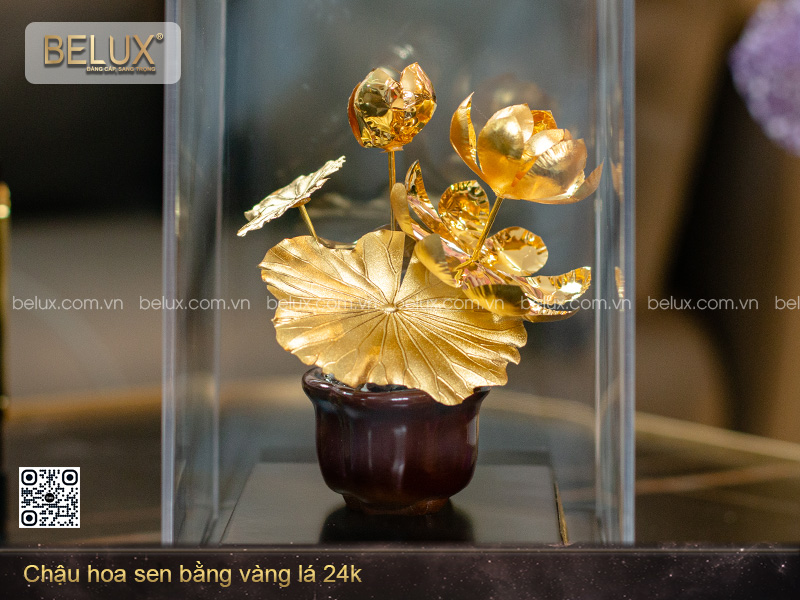 Chậu Hoa Sen Bằng Vàng Lá 24k – Quốc Hoa Tỏa Sáng Vẻ Đẹp Vĩnh Cửu