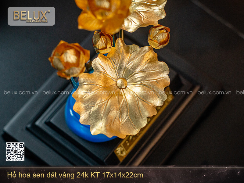 Hồ Hoa Sen Dát Vàng 24k KT 17x14x22cm