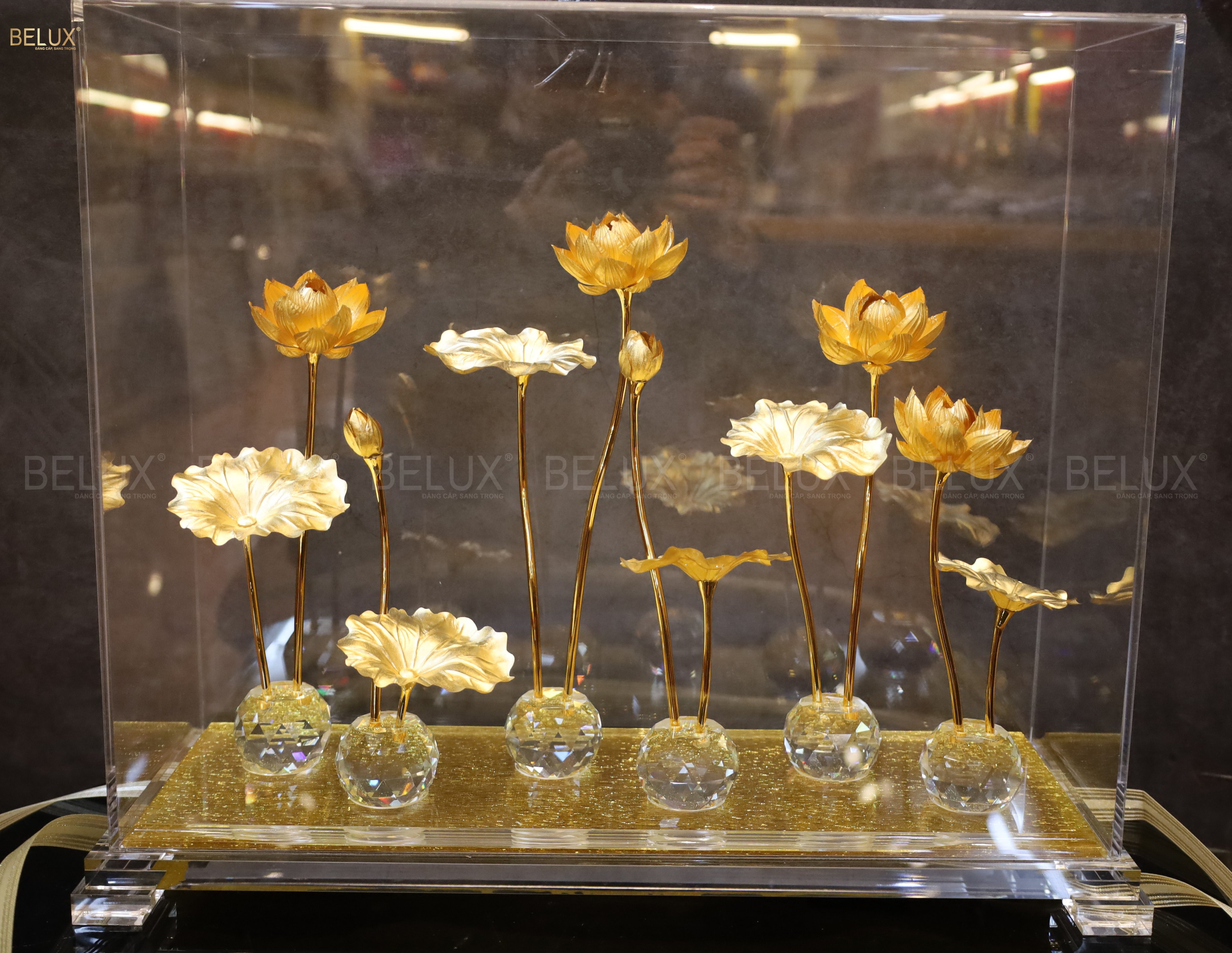 Hồ hoa sen dát vàng 24K 12 nhánh