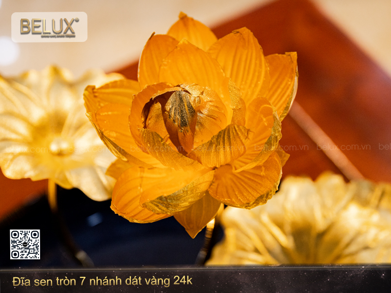 Đĩa Sen Tròn 7 Nhánh Dát Vàng 24k