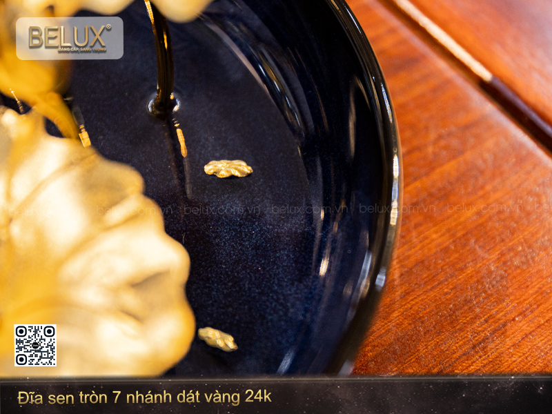 Đĩa Sen Tròn 7 Nhánh Dát Vàng 24k
