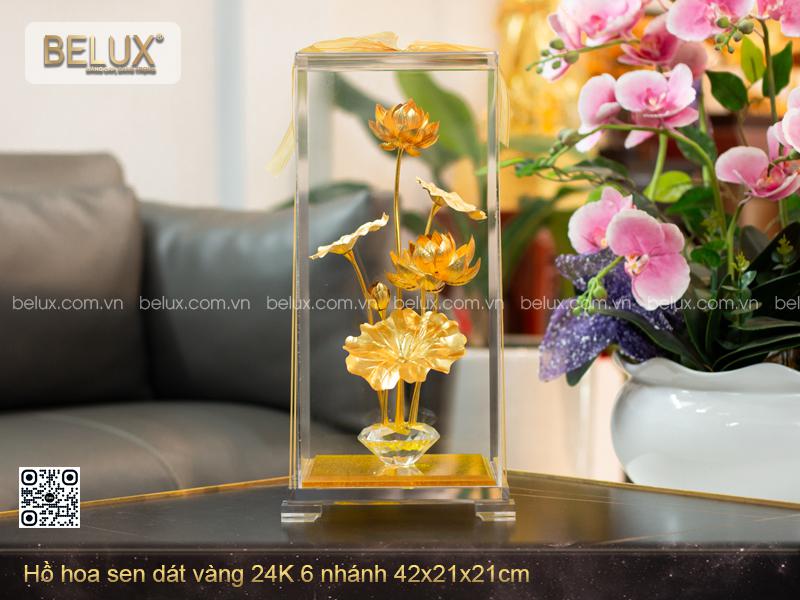Bình Hoa Sen 6 Nhánh Dát Vàng 24k