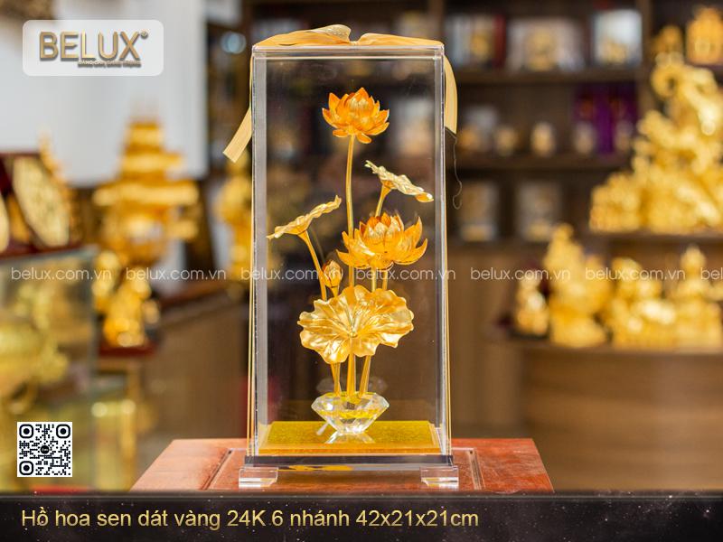 Bình Hoa Sen 6 Nhánh Dát Vàng 24k