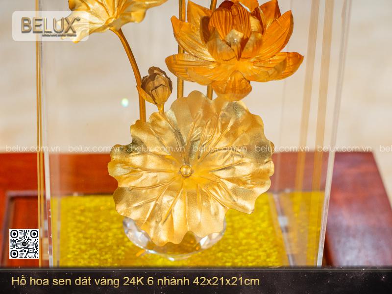 Bình Hoa Sen 6 Nhánh Dát Vàng 24k