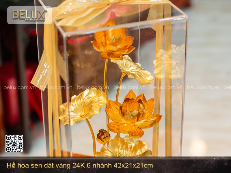Bình Hoa Sen 6 Nhánh Dát Vàng 24k