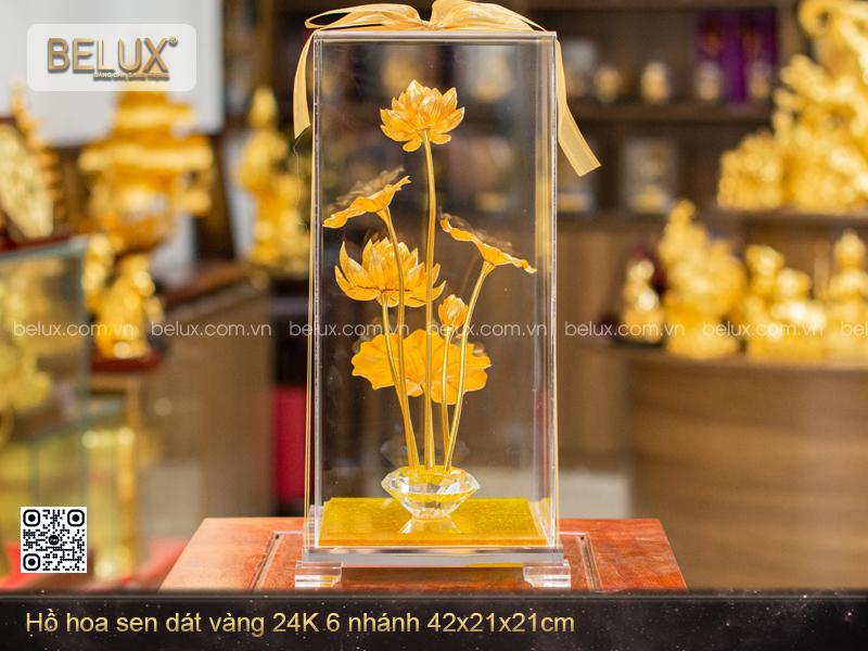 Bình Hoa Sen 6 Nhánh Dát Vàng 24k