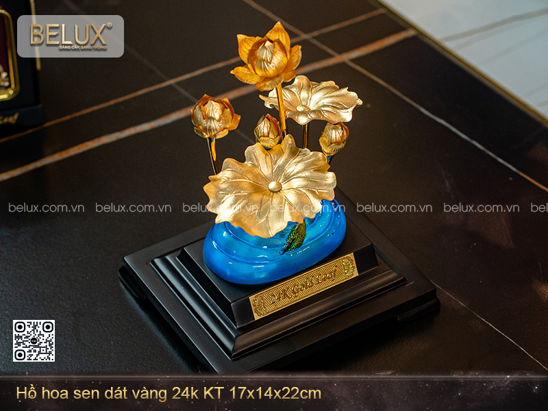 Hồ Hoa Sen Dát Vàng 24k KT 17x14x22cm