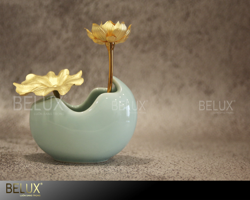 Chậu hoa sen dát vàng 24K 2 nhánh