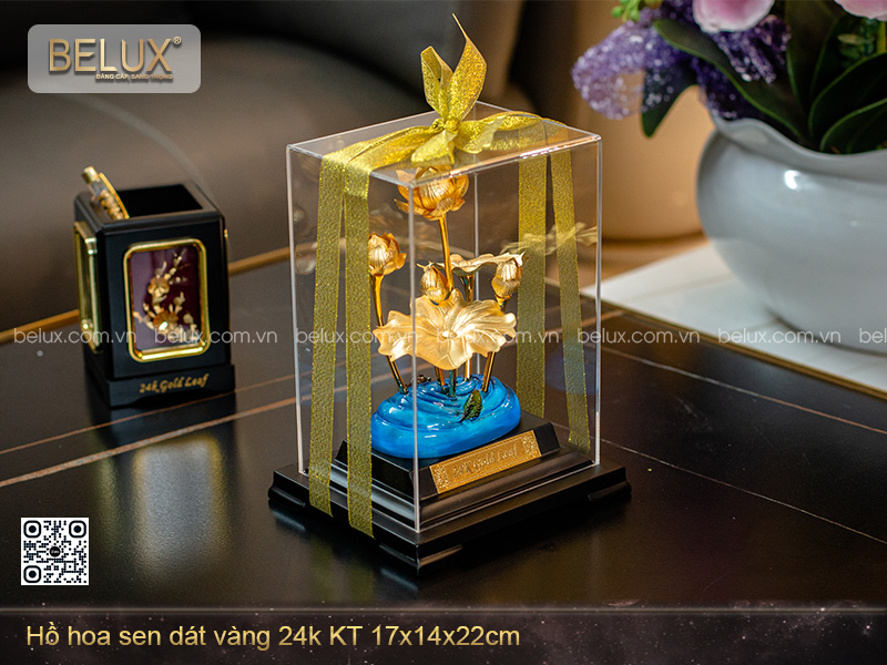 Hồ Hoa Sen Dát Vàng 24k KT 17x14x22cm