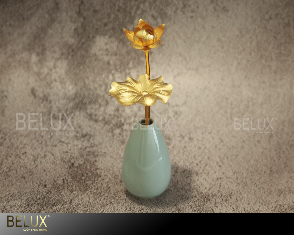 Lọ hoa sen dát vàng 24K 2 nhánh
