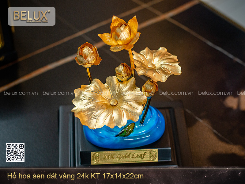 Hồ Hoa Sen Dát Vàng 24k KT 17x14x22cm