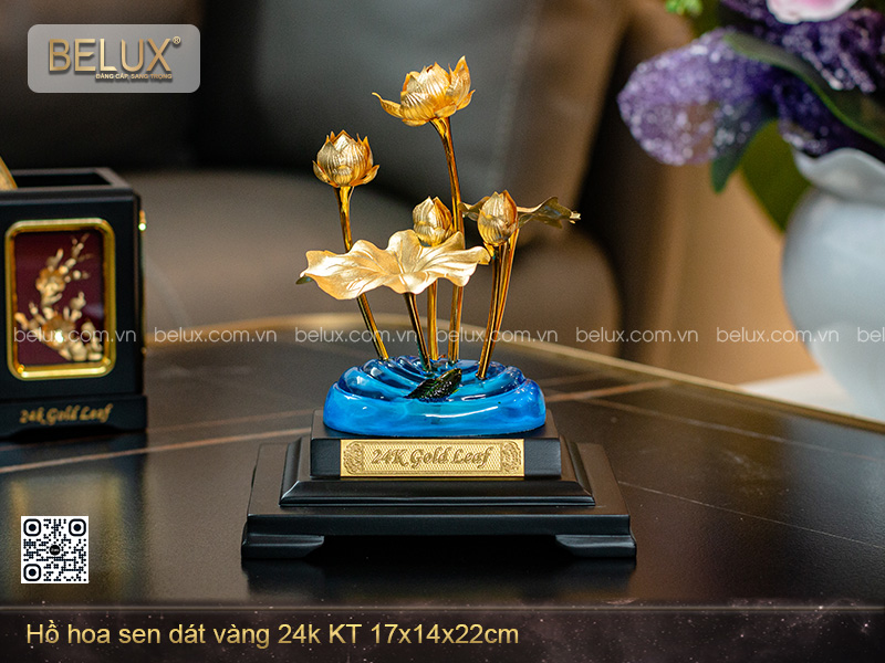 Hồ Hoa Sen Dát Vàng 24k KT 17x14x22cm