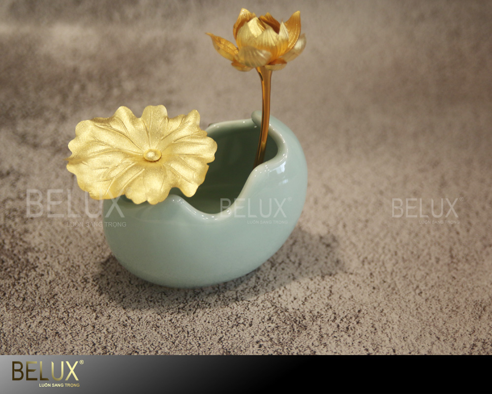 Chậu hoa sen dát vàng 24K 2 nhánh