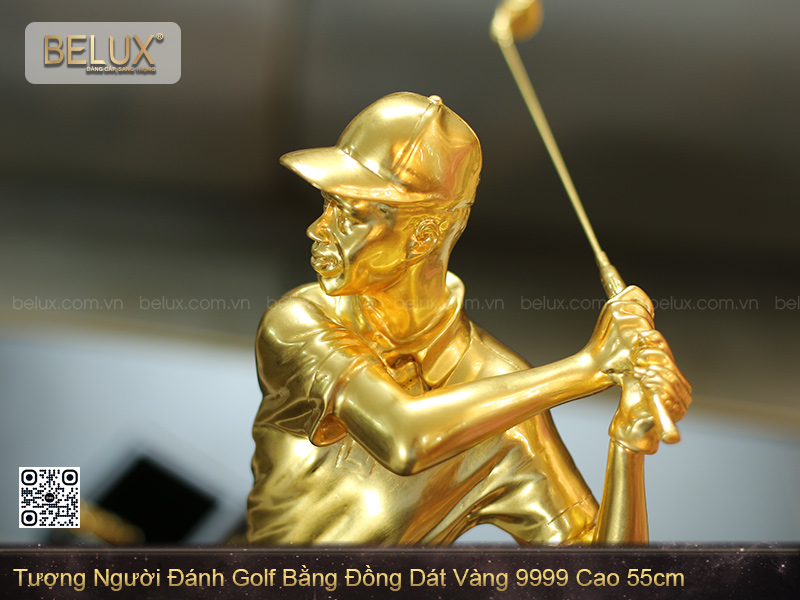 Tượng Người Đánh Golf Bằng Đồng Dát Vàng 9999 Cao 50cm