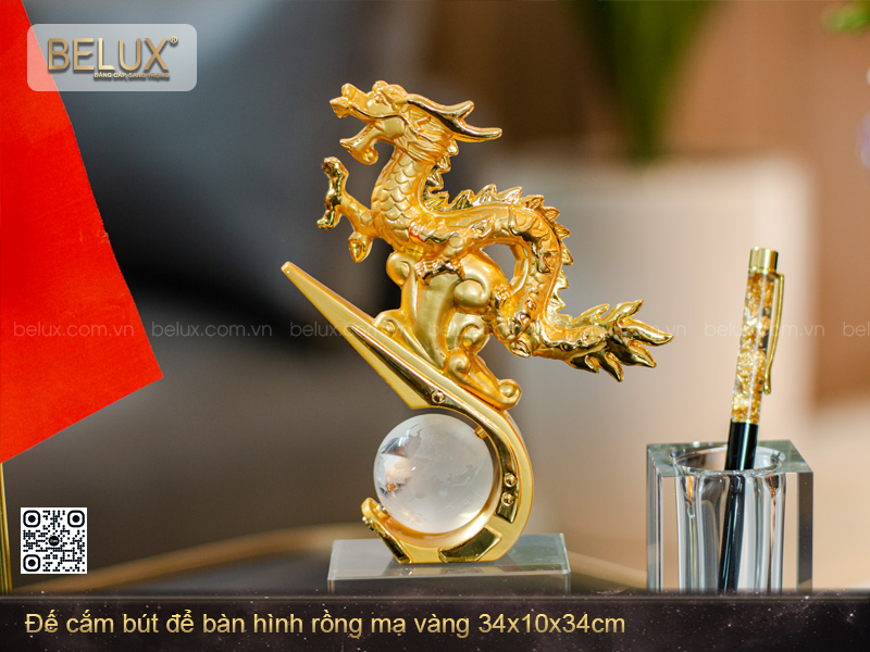 Đế Cắm Bút Để Bàn Hình Rồng Mạ Vàng