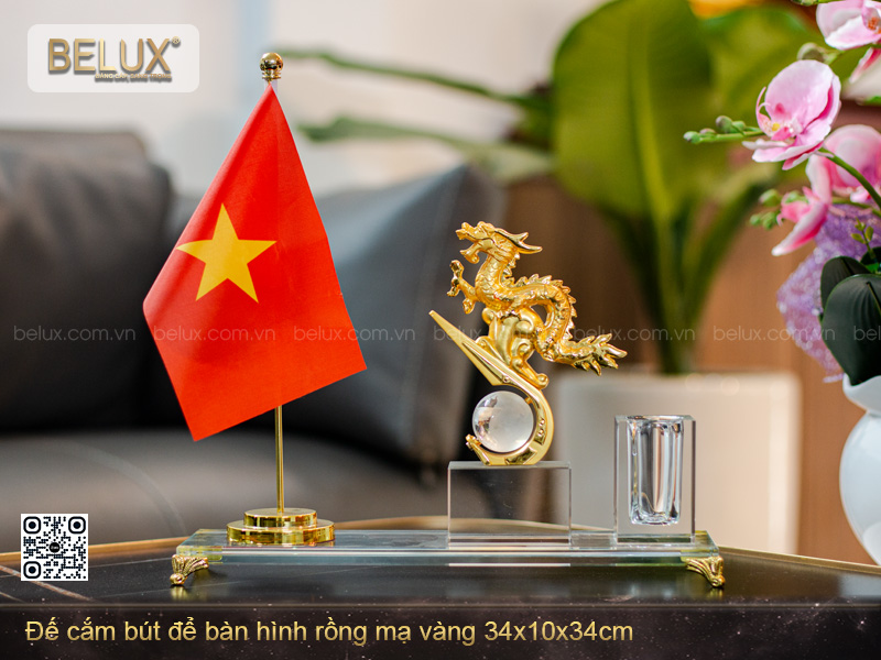 Đế Cắm Bút Để Bàn Hình Rồng Mạ Vàng
