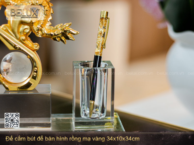 Đế Cắm Bút Để Bàn Hình Rồng Mạ Vàng