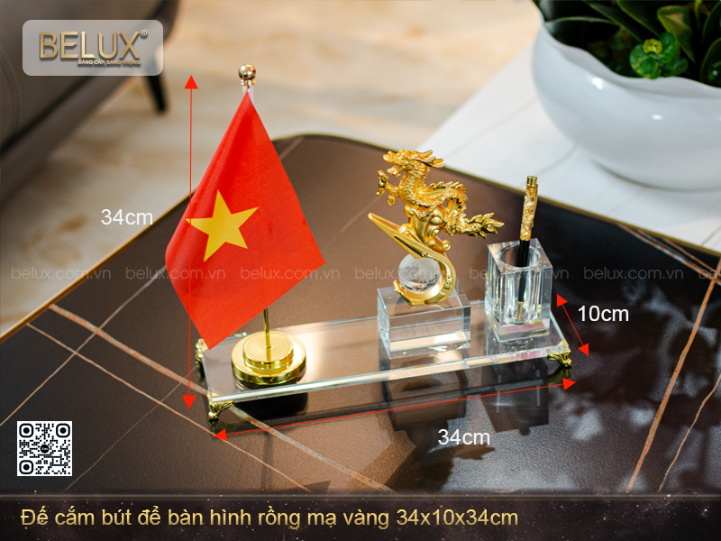 Đế Cắm Bút Để Bàn Hình Rồng Mạ Vàng