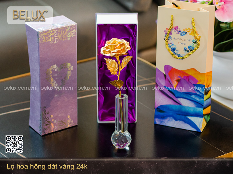 Lọ Hoa Hồng Dát Vàng 24k