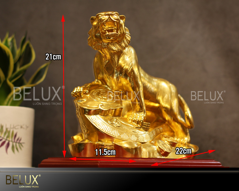 Tượng Hổ Như Ý thếp vàng cao 21cm