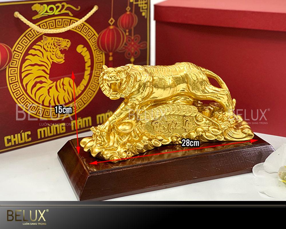 Tượng Hổ thếp vàng dài 28cm