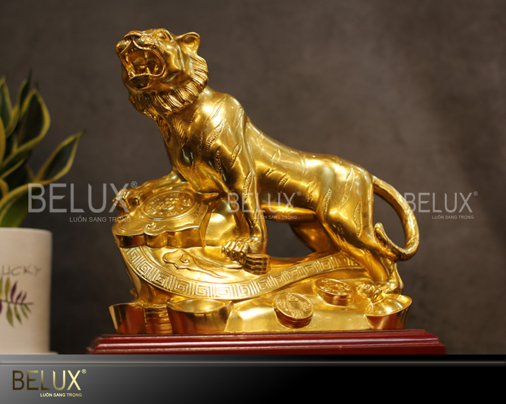 Tượng Hổ Như Ý thếp vàng cao 21cm