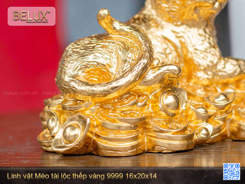 Tượng Mèo tài lộc thếp vàng 9999 cỡ nhỏ