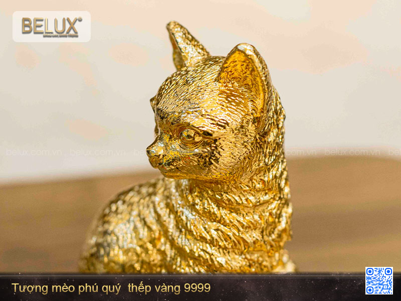 Tượng Mèo phú quý thếp vàng 9999