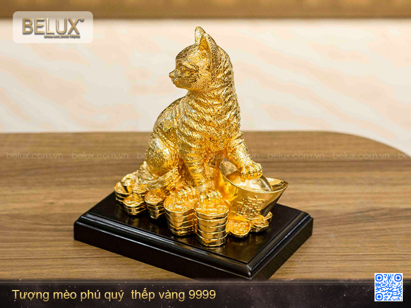 Tượng Mèo phú quý thếp vàng 9999