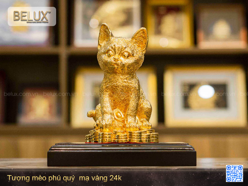 Tượng Mèo phú quý mạ vàng 24K