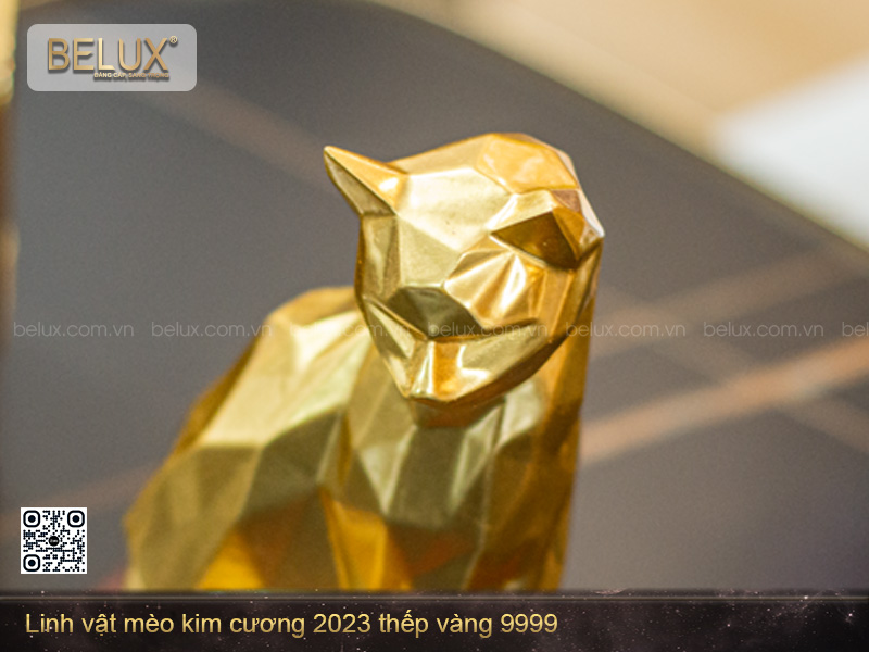 Tượng Mèo Kim Cương thếp vàng 9999